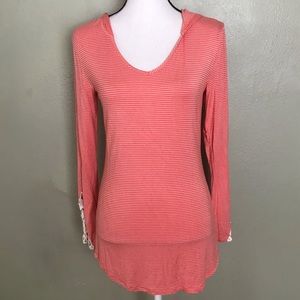 Vanity Peach/White Stripped Hooded Top Size M